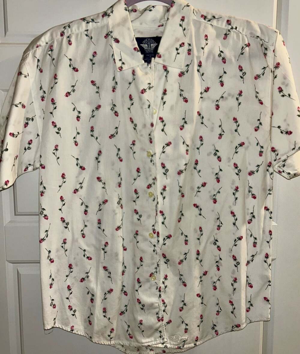Vintage Dockers Petite Women's Button-Down Shirt with Rose Floral Print